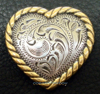WESTERN  HEADSTALL SADDLE GOLD ROPE EDGE HEART CONCHO 1-1/2" screw back - Image 1 of 2