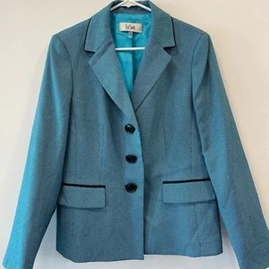 Women's Le Suit Vintage Size 10 Blazer EUC 2000s Y2K Aqua Blue Black Button - Picture 1 of 5