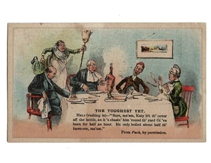 Victorian Trade Card Ad 1800s Comic Dinner Ariosa Coffee Harbor Industrial Scene - Picture 1 of 4