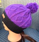 Unisex Purple Beanie Hat Chunky Pom Pom Black Bobble Knitted Mens Ladies New