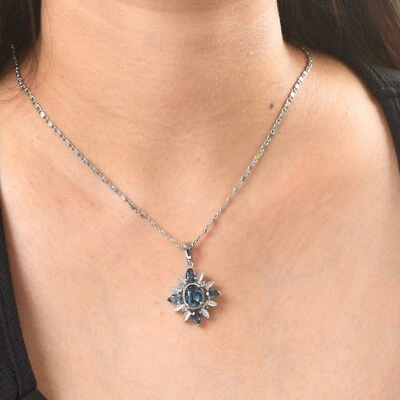 NATURAL MOSS KYANITE &WHITE TOPAZ RHODIUM PLATED 925 SILVER PENDANT JEWELRY GIFT - Image 1 of 4