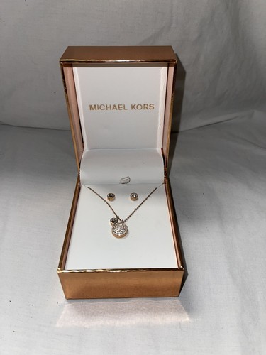 Michael Kors Set di 2 orecchini a perno e collana a cupola tono oro zirconi MKJ5942 nuovi!