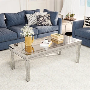 120CM Silver Mirrored Coffee Table Crushed Diamond Reception Table Home Office - Picture 1 of 16