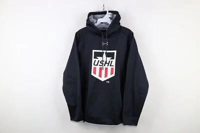 Under Armour Hombres Pequeña Envejecida USHL Liga de Hockey de Estados Unidos Sudadera con Capucha Negra Foto 1 de 4