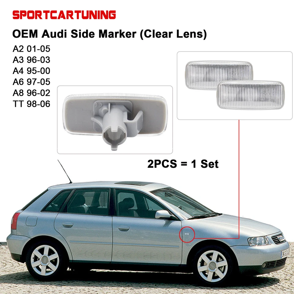 2X Clear OE Side Marker Lights Lamp For Audi A2 A3 A4 A6 A8 TT Coupe Allroad C5 - Image 1 of 4