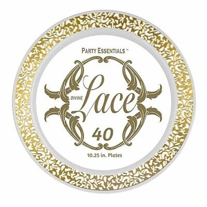 1 of Party Essentials 10.25" Lace Plate - White w/ Gold Edge 40 Ct. - Picture 1 of 1
