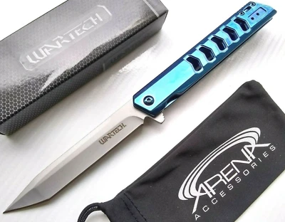Lefty Reversible Clip Pocket Knife Tanto Blade Spring Assisted Frame Lock Blue - Image 1 of 4
