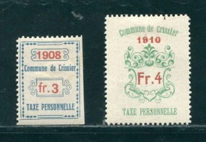 SWITZERLAND VAUD CRISSIEN 1908 AND 1910 STAMPS - Picture 1 of 2