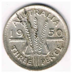 AUSTRALIA • 1950 Threepence • Planchet Flaw - Bild 1 von 2