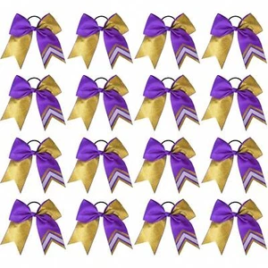 16PCS 8" Two-Toned Handmade Glitter Cheer Bows-for Cheerleader Girls,Gold Purple - Picture 1 of 17