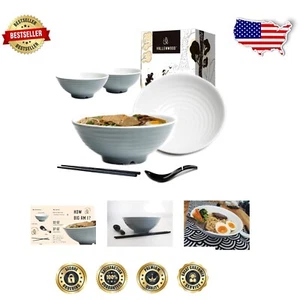 Elegantes 12-teiliges Melamin Ramen Schüssel Set mit Löffel & Essstäbchen - 4 große Schüsseln - Bild 1 von 11