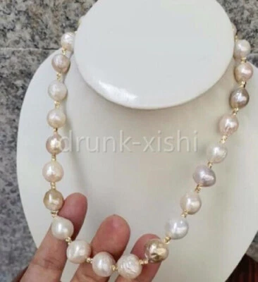 Collar de perlas barrocas multicolores blancas del Mar del Sur 18" AAA 10-12mm oro 14k P Foto 1 de 4