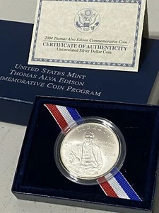 US Mint 2004 Uncirculated Thomas Edison Commemorative Silver Dollar (NUM5053) - Picture 1 of 4