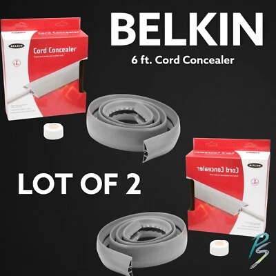 Lot of 2 Belkin 6 ft. Gray Cord Concealers BLKF8B023  - NEW - Image 1 of 4