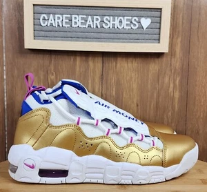 Nike Air More Money GS AH5215-101 Gold Fuchsia Racer SIZE 6.5 YOUTH = WOMENS 8 - Picture 1 of 6