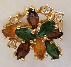 Vintage Gold Tone Plated Multi-Colored Gem Stone Flower Floral sz 6 Ring 8 gram  - Picture 1 of 9