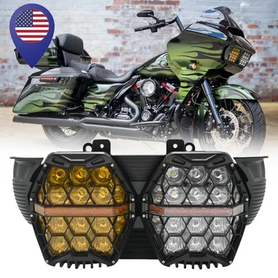 Faro doble LED ámbar/claro para Harley Road Glide 2015-2022 con haz alto/bajo DRL Foto 1 de 4
