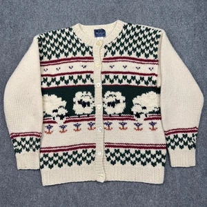 Vtg Woolrich 100% Wool Cardigan Sweater Wmns M Sheep Cottagecore Ivory Grandma - Picture 1 of 8
