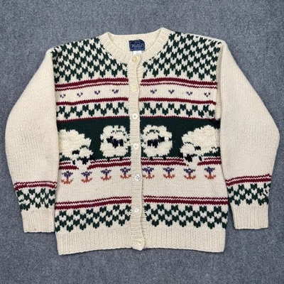 Vtg Woolrich 100% Wool Cardigan Sweater Wmns M Sheep Cottagecore Ivory Grandma - Image 1 of 4