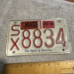 Massachusetts Motorcycle License Plate SX 8834 1998 - Picture 1 of 6