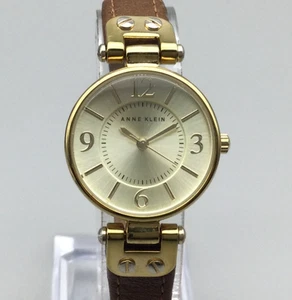 Anne Klein Watch Womens 26mm Gold Tone Brown Leather Band Dress New Battery - Picture 1 of 15