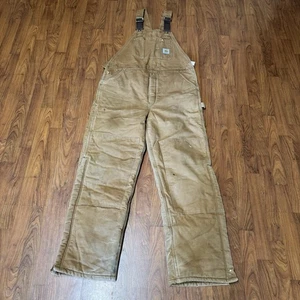 Vintage Carhartt Bibs Mens 38 X 34 Duck Brown Insulated US Workwear Construction - Picture 1 of 13