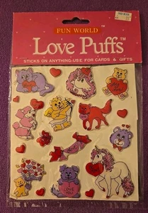 Pegatinas de regalo de San Valentín divertidas de colección World Love Puffs unicornio gato perro nuevas en paquete - Imagen 1 de 4