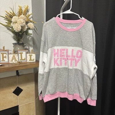 Hello Kitty Sweatshirt XL Heather Gray Pink Colorblock NWT Graphic Pullover - Image 1 of 4