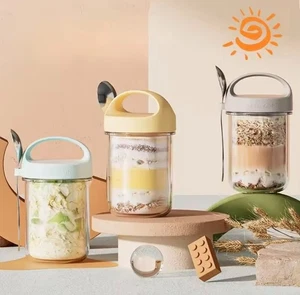 Overnight Oats Gläser Küchenutensilien Frühstück Glas mit Deckel Löffel Behälter - Bild 1 von 11