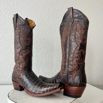 Rod Patrick Womens Cowboy Boots 10AAA Brown Caiman Western Pointed Toe Mid Calf - Image 1 of 4