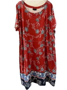 J. Jill Wearever 2X Strickkleid rot blau Blumenmuster 52 Zoll Brustumfang - Bild 1 von 10