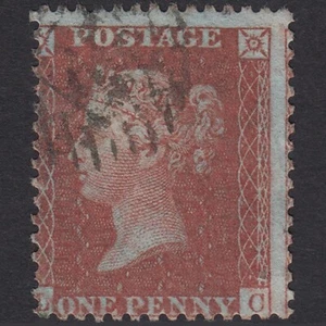 E10_00 GB QV 1855 1d RED-BROWN PLATE 27 SGC7(1) LC FU LONDON IS CANCEL MISPERF - Picture 1 of 2
