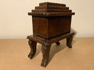 Antique Money Box Primitive Folk Art Chip Carved Wooden Geometric Early 1900's - Picture 1 of 18