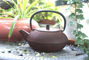 Textured Brown Cast Iron Japanese teapot w Removeable Strainer Mint Condition - Picture 1 of 7