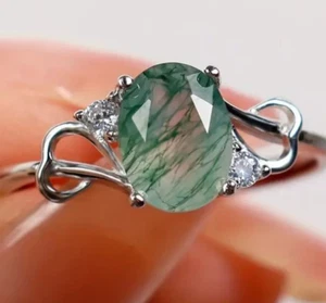 Anello donna uomo piatto argento certificato erba acqua naturale agata e calcedonio - Foto 1 di 5