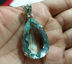 Natürlicher 60,20 Karat brasilianischer Birnenschnitt AQUAMARIN Topas Anhänger 925 Silber Edelstein - Bild 1 von 10