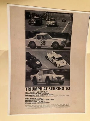 Triumph At Sebring '63 Copy of 1963 Magazine ad  for TR4 finishes 1 & 2 in Class Foto 1 de 3