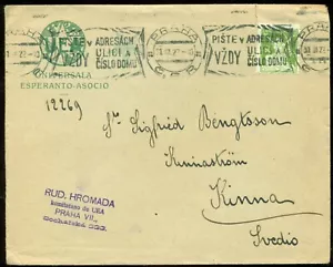 CECOSLOVACCHIA UEA ESPERANTO COPERTINA 1927 CACHET PIŠTE VŽDY INVIATO ALL'ESTERO IN SVEZIA - Foto 1 di 1