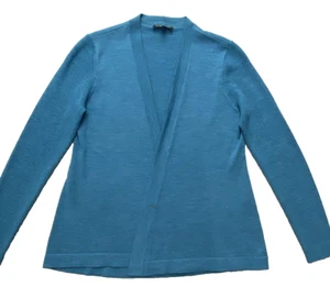 Eileen Fisher Cardigan Womens Small Petite Blue Open Front Merino Italian Yarn - Picture 1 of 9