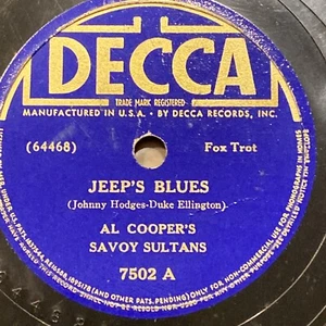 JAZZ - Al Cooper's Savoy Sultans 78 rpm DECCA 7502 JEEPS BLUES hot V+ - Picture 1 of 4