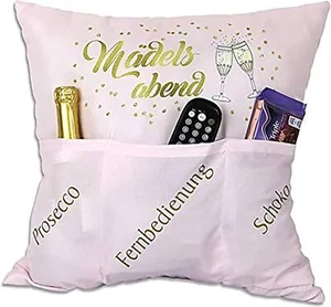 Dekokissen MÄDELSABEND Kissen mit 3 Taschen zum selber Befüllen tolles Geschenk  - Bild 1 von 3
