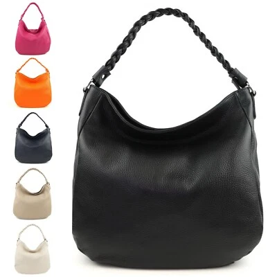 MADE IN ITALY ITALY ★ ECHT LEDER FLECHT SCHULTERTASCHE UMHÄNGETASCHE LEDERTASCHE HANDTASCHE