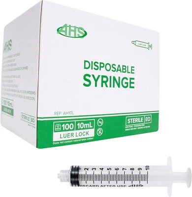 OASIS AHS 10ml (10cc) Luer Lock Syringe, Sterile, 100/Box