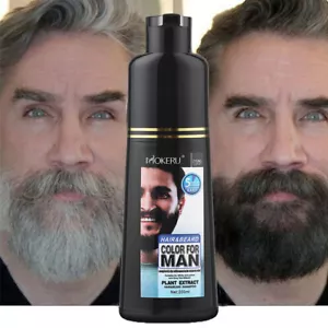 200ml Permanent Men Beard Hair Color Dye Tint Moustache Black Darkening Shampoo - Picture 1 of 15