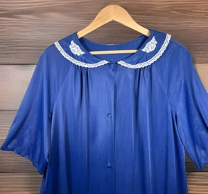 Vintage 60er Jahre Lothringen Morgenmantel M Nachthemd Hausmantel blau Knopf Spitze Nylon Tasche - Bild 1 von 14