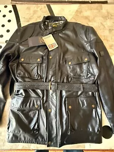 New Belflex BELSTAFF Italy MOTORCYCLE Trailmaster Black LEATHER JACKET XXL/ XXXL - Picture 1 of 13