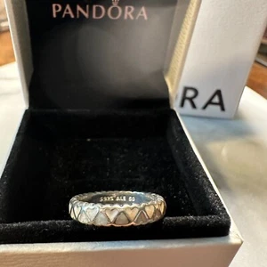 Authentic Pandora Pink Enamel Heart Stackable Ring Size 50 5, #190973 Retired - Picture 1 of 3
