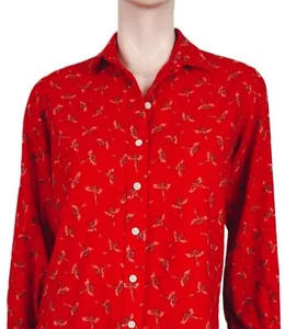 Vintage VIYELLA x Hathaway Red Flannel Bird Print Button Shirt WMN Sml /Boys 14 - Picture 1 of 4
