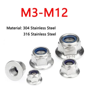 Tuercas con brida brida inserto de nailon tuerca de bloqueo acero inoxidable M3 M4 M5 M6 M8 M10 M12 - Imagen 1 de 6