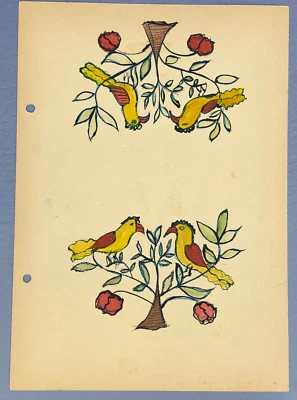 c.1900 Pennsylvania Dutch Folk Art Fraktur-Style Ink & Gouache Painting X9TT4 01 - Image 1 of 3